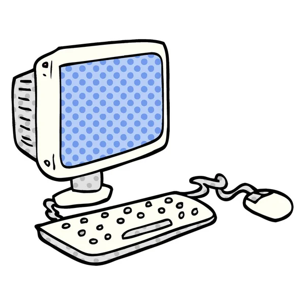 Zeichentrick Doodle Bürocomputer — Stockvektor