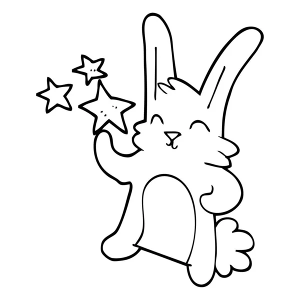 Line Drawing Cartoon Happy Bunny — Stock Vector