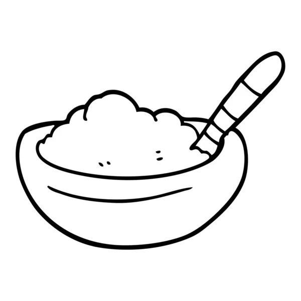 Line Drawing Cartoon Bowl Mashed Potato — Stock Vector