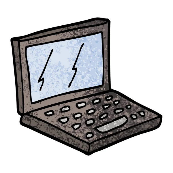 Grunge Textured Illustration Cartoon Laptop Computer — Stock Vector