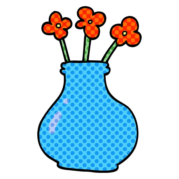 Vaso Doodle Desenhos Animados Com Flores — Vetor de Stock