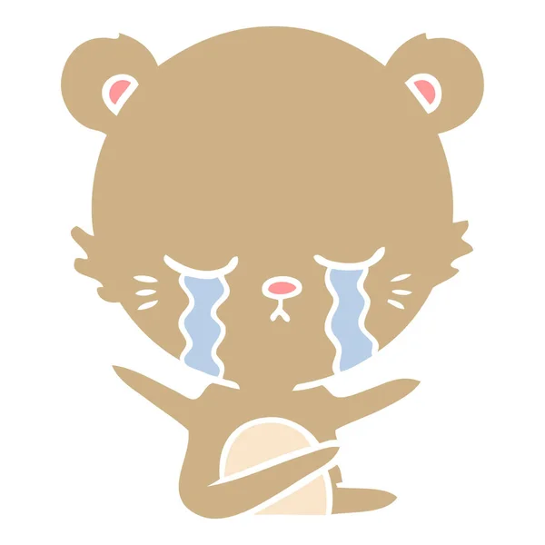 哭泣的扁平颜色风格动画片熊 — 图库矢量图片