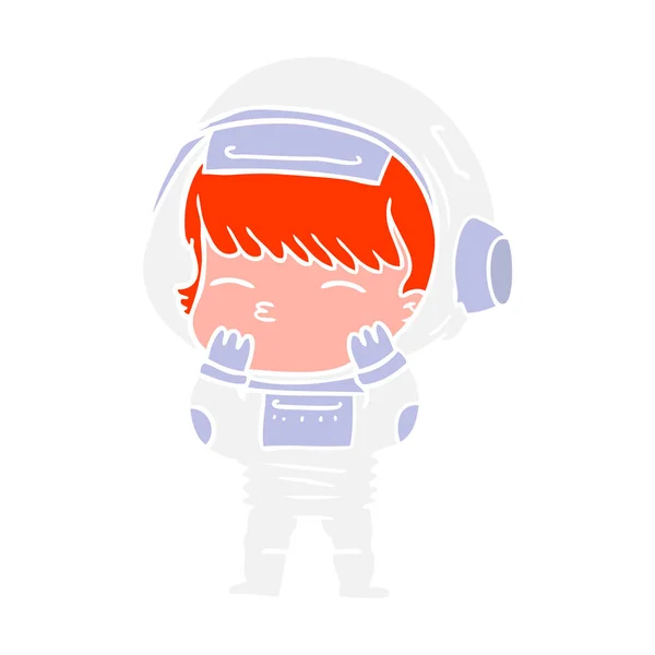 Flat Color Style Cartoon Curious Astronaut — Stock Vector