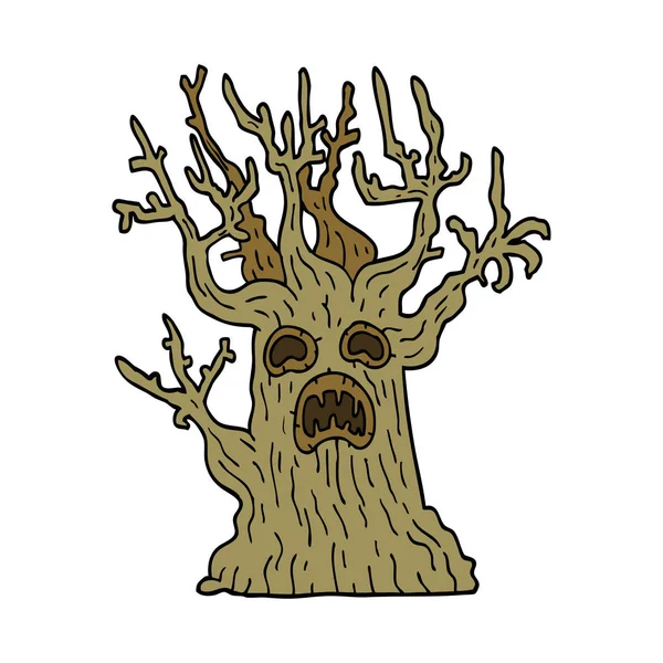 Dibujos Animados Garabato Espeluznante Árbol — Vector de stock