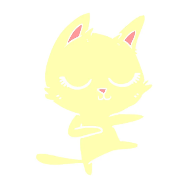Calma Plano Color Estilo Dibujos Animados Gato — Vector de stock
