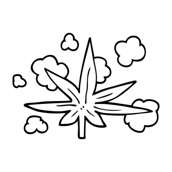 Línea Dibujo Dibujos Animados Marihuana Hoja — Vector de stock