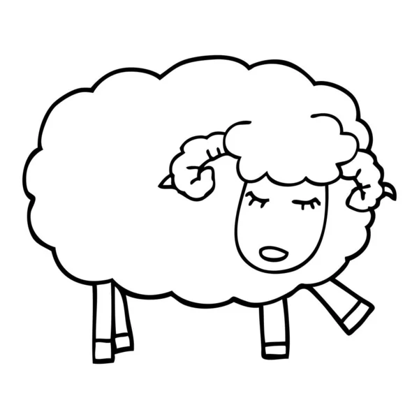 Lijntekening Cartoon Schattige Schapen — Stockvector