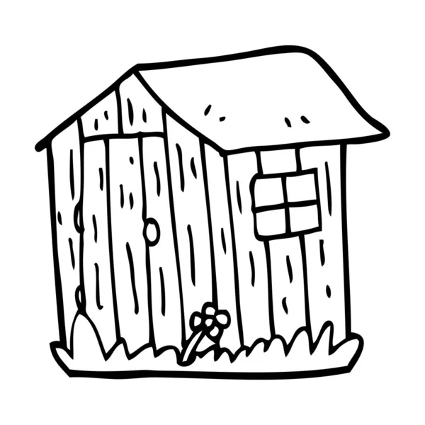 Line Drawing Cartoon Wooden Shed — Stock Vector