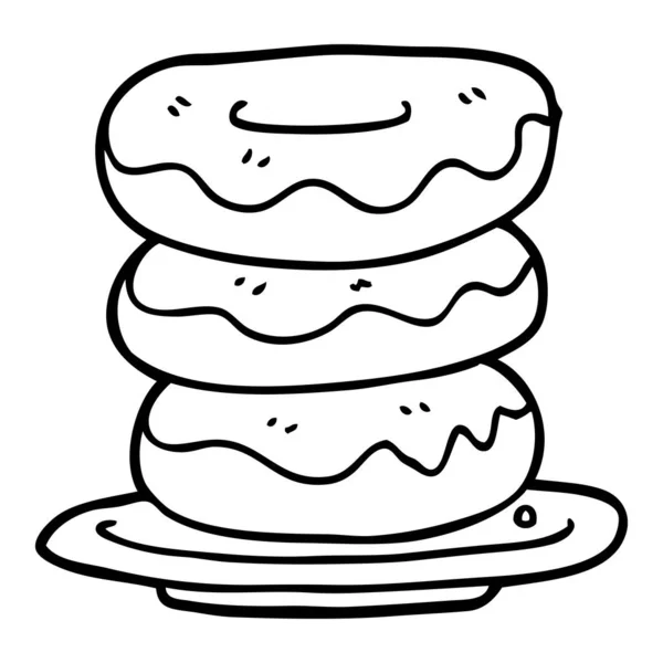 Lijntekening Cartoon Plaat Van Donuts — Stockvector