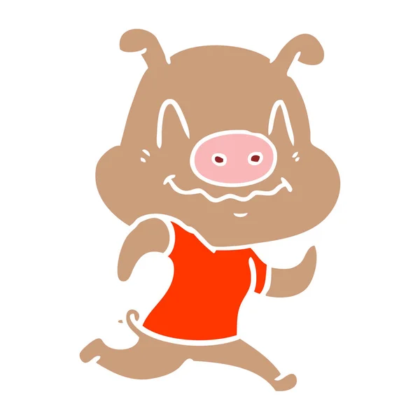 Nerveux Plat Couleur Style Dessin Animé Cochon — Image vectorielle