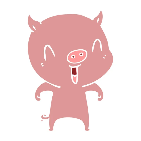 Heureux Plat Couleur Style Dessin Animé Cochon — Image vectorielle