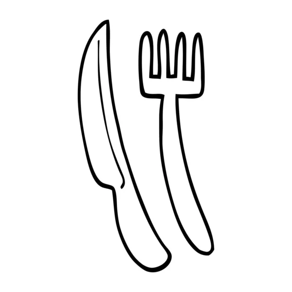 Línea Dibujo Dibujos Animados Cuchillo Tenedor — Archivo Imágenes Vectoriales