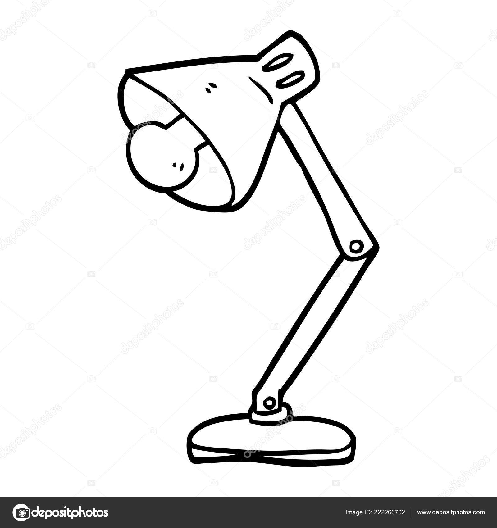 Line Drawing Cartoon Angled Desk Lamp Stock Vector