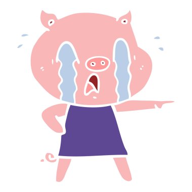 insan giyim eşyası ağlayan domuz düz renk stil çizgi film