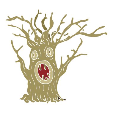 çizgi film doodle ürkütücü ağaç