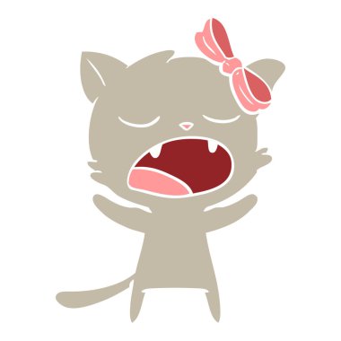 düz renk tarzı çizgi film esneme kedi