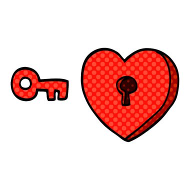 çizgi film doodle kalp ve anahtarı
