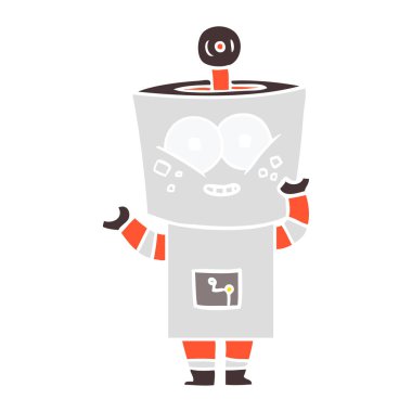 Merhaba sallayarak mutlu düz renk tarzı çizgi film robot
