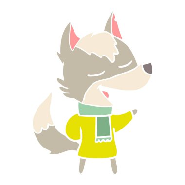 düz renk tarzı çizgi film kurt eşarp gülüyor içinde