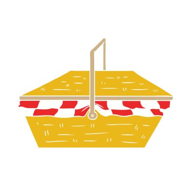 düz renk tarzı çizgi film piknik sepeti