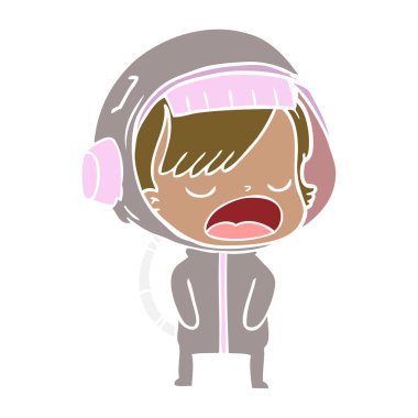 düz renk tarzı çizgi film astronot kadın açıklayan