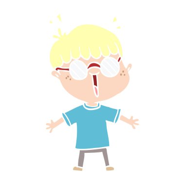 düz renk stil çizgi film erkek gözlük takıyor