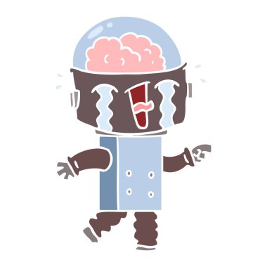 düz renk stil çizgi film robot işaret ağlıyor