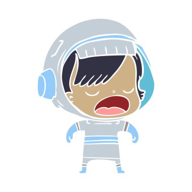 düz renk tarzı çizgi film astronot kadın açıklayan