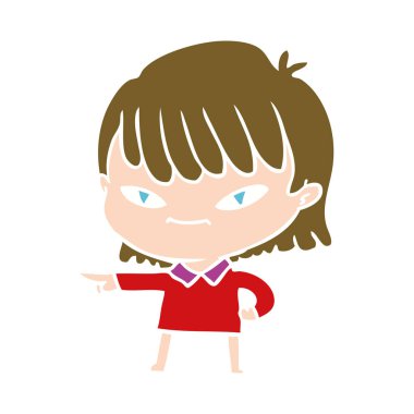 düz renk tarzı çizgi film işaretleme kadın