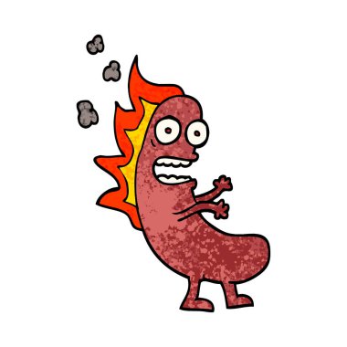 dokulu grunge illüstrasyon karikatür yanan hotdog