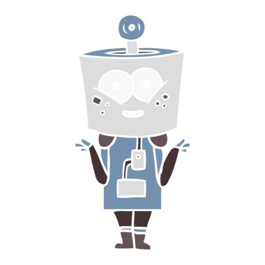 omuzlarında shrugging mutlu düz renk tarzı çizgi film robot