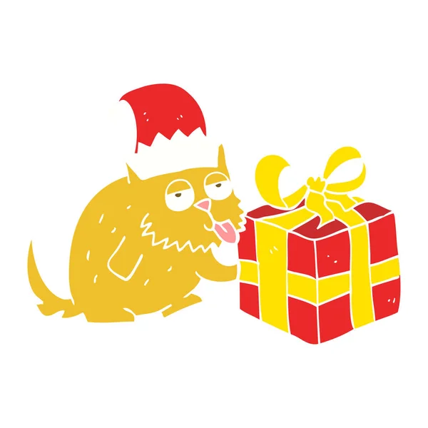 flat color illustration of cat with present