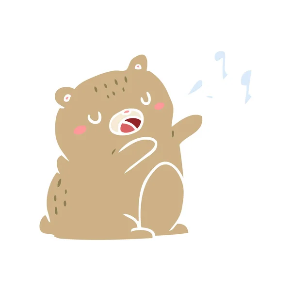 Flat Color Style Cartoon Singing Bear — Stock Vector
