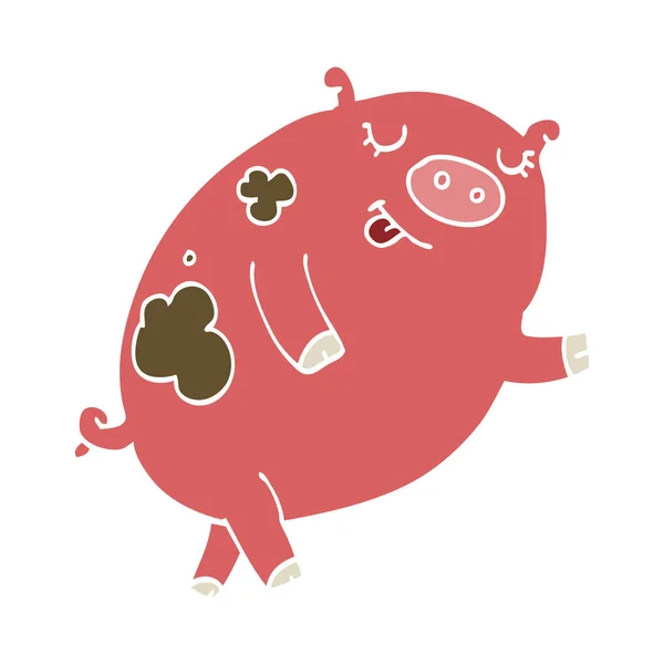 Plat Couleur Style Dessin Animé Danse Cochon — Image vectorielle