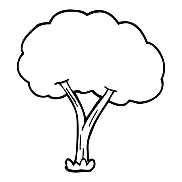 Line Drawing Cartoon Blooming Tree — Stock Vector