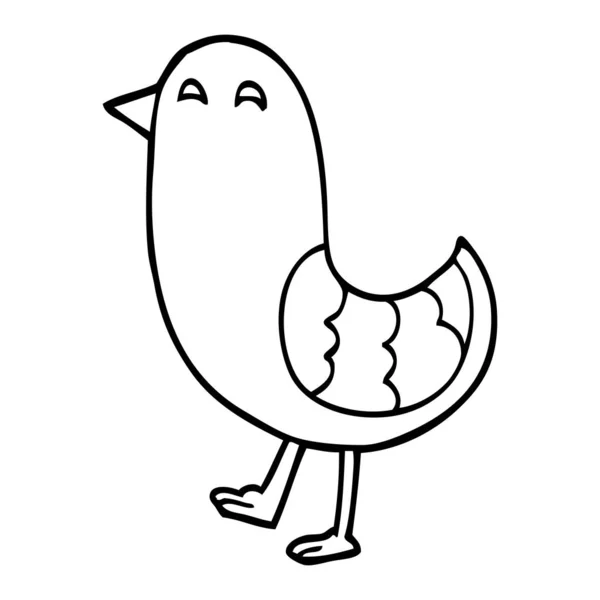 Linea Disegno Cartone Animato Uccello Rosso — Vettoriale Stock