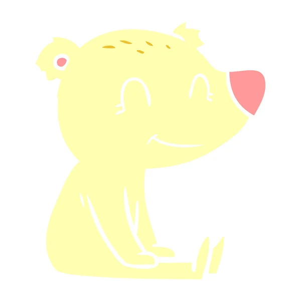 Sentado Urso Cor Plana Estilo Desenhos Animados — Vetor de Stock