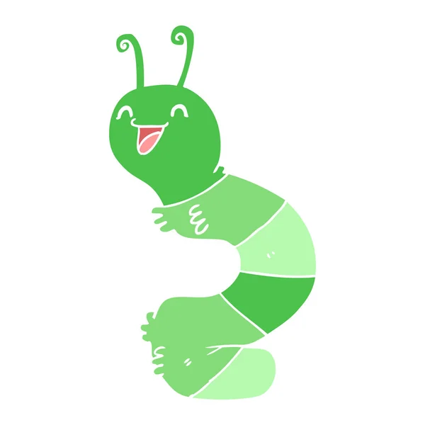 Flat Color Style Cartoon Happy Caterpillar — Stock Vector