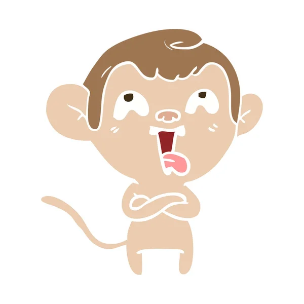 Macaco Desenho Animado Estilo Cor Plana Louco —  Vetores de Stock