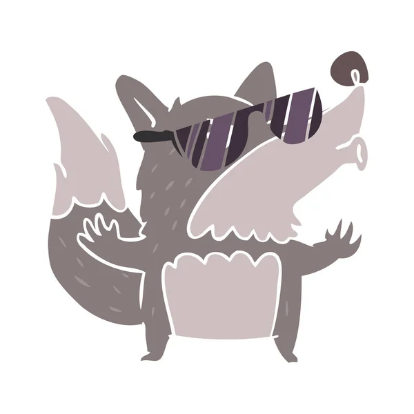 Flache Farbe Stil Cartoon Cool Werwolf Heulen — Stockvektor