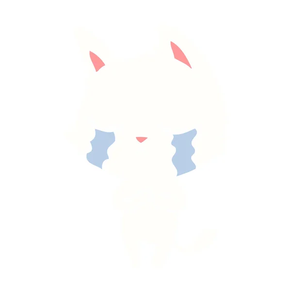 Gråtande Platt Färg Stil Tecknad Katt — Stock vektor