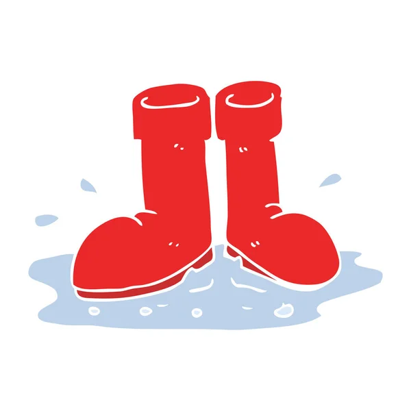水たまりにウェリントン ブーツのフラット カラー イラスト — ストックベクタ