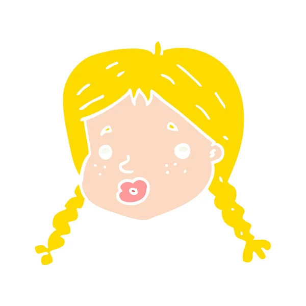 扁平色风格卡通女孩脸 — 图库矢量图片