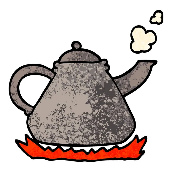 Гранж Текстурированный Иллюстрационный Мультяшный Чайник Плите — стоковый вектор