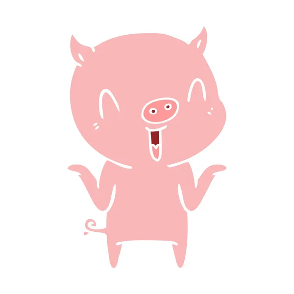 Happy Flat Color Style Cartoon Pig — Stock Vector