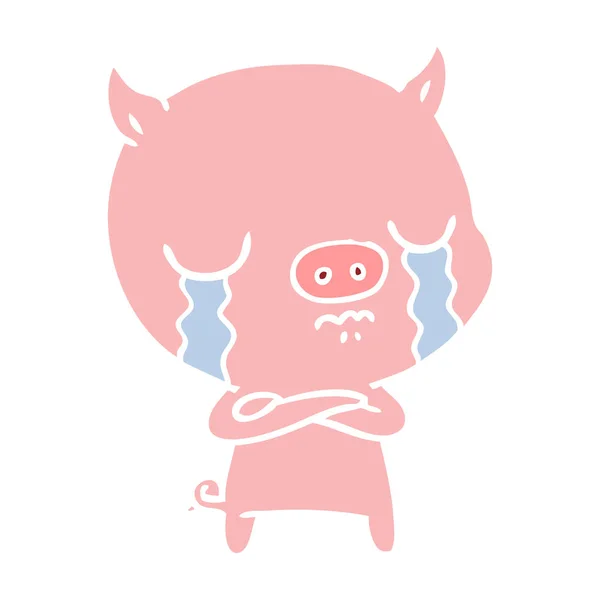 Plat Couleur Style Dessin Animé Cochon Pleurer — Image vectorielle