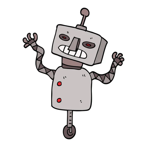 Cartone Animato Doodle Robot Ruota — Vettoriale Stock