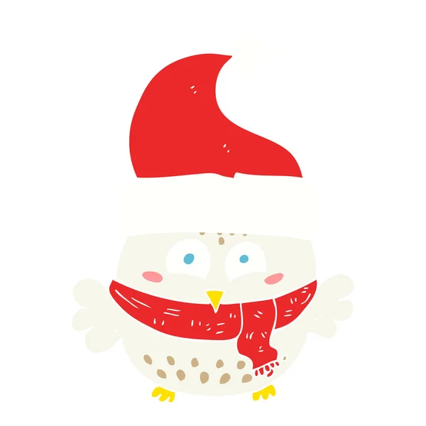 Плоская Цветная Иллюстрация Совы Рождественской Шляпе — стоковый вектор