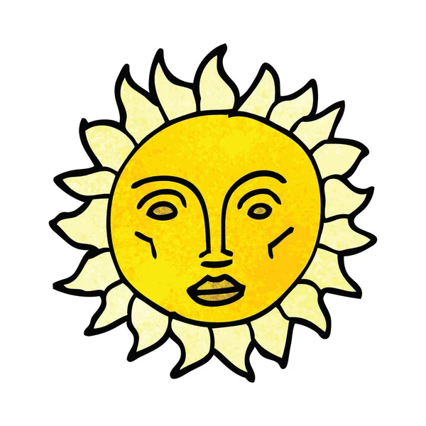 Cartoon Doodle Traditional Sun Face — Stock Vector