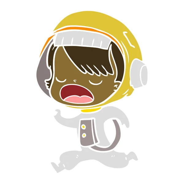 Piatto Colore Stile Cartone Animato Astronauta Donna Esecuzione — Vettoriale Stock
